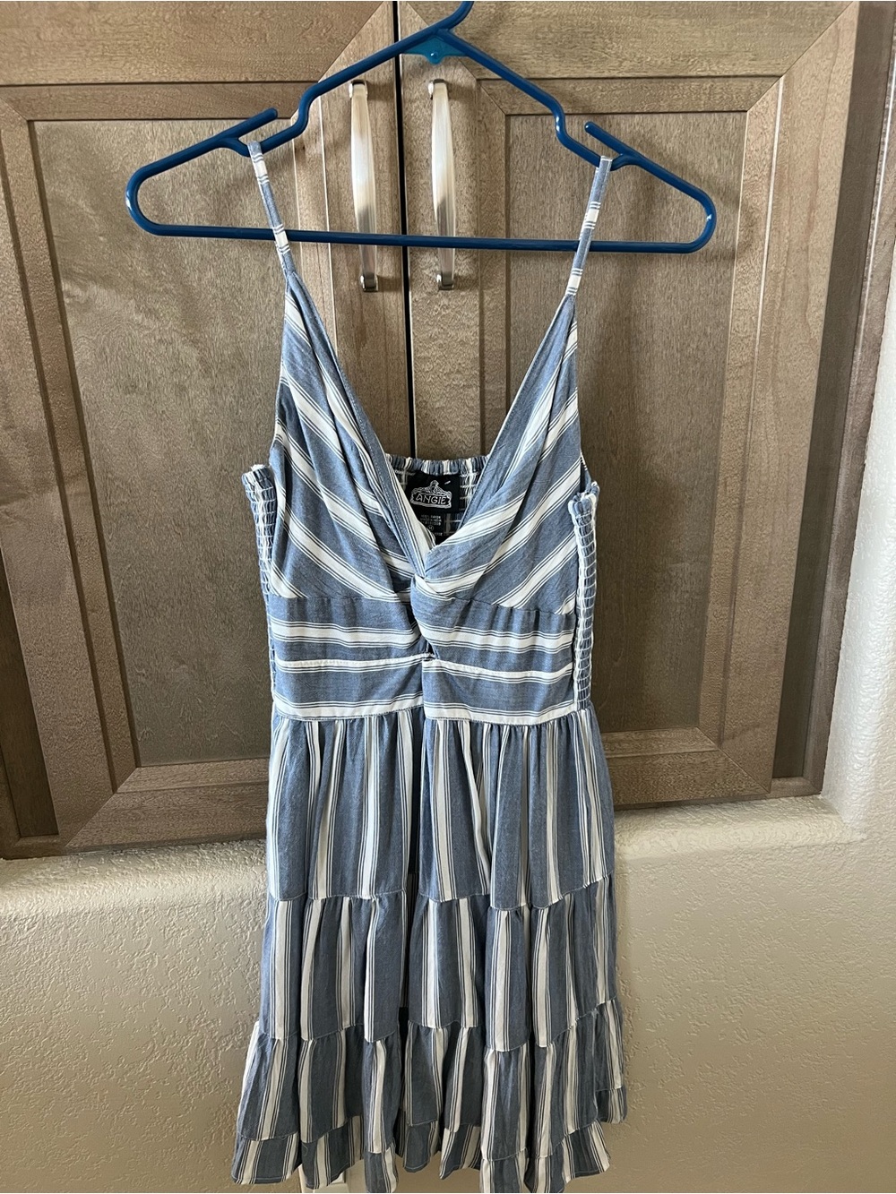 Angie Blue and White Striped Tiered Mini Dress